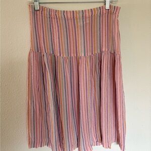 Pastel Pink Striped Tiered Midi Skirt